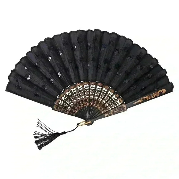 1 Deluxe Foldable Fans with Sequins, 9 in. - Picture 7 of 9